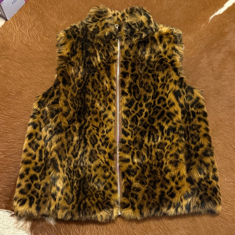 J. Crew woman’s  Faux Fur Vest in Leopard Print